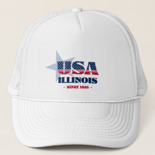 Patriotic Illinois Typography Trucker Hat