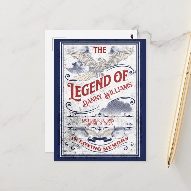 Patriotic In Loving Memory Veteran Funeral  Postcard (Front/Back In Situ)