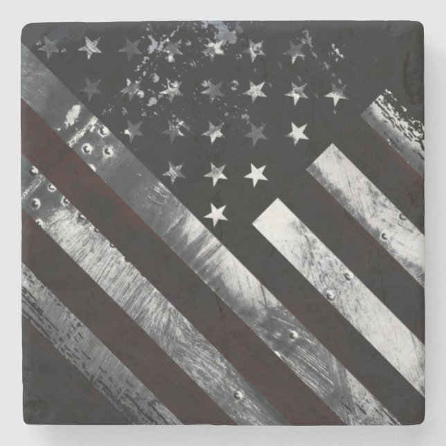 Patriotic Industrial American Flag Stone Coaster (Front)