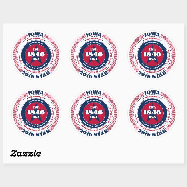 Patriotic Iowa Circle Design Sticker (Sheet)