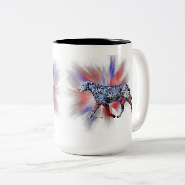 Patriotic Irish Wolfhound Red White & Blue  Two-Tone Coffee Mug (Front Right)