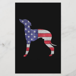patriotic italian greyhound american flag embroide stationery