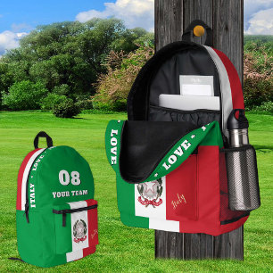 Patriotic Italy, Team Bag, Name, Italian Flag Printed Backpack