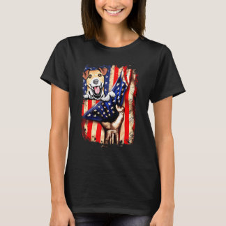Patriotic Jack Rusell Terrier American Flag Dog T-Shirt