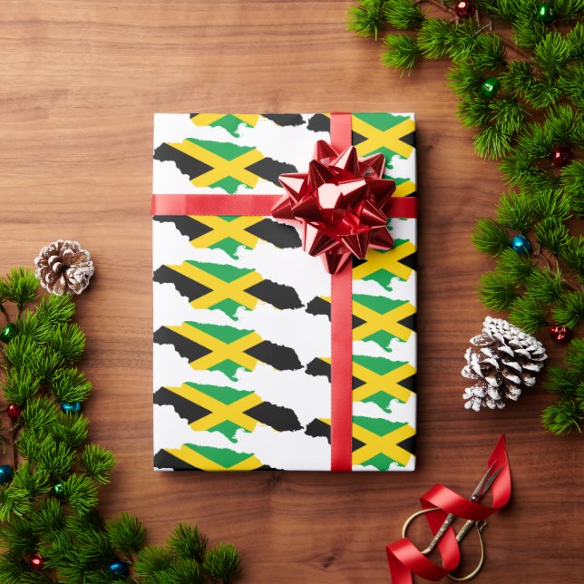 Patriotic JAMAICA Flag MAP Outline Wrapping Paper (Holiday Gift)
