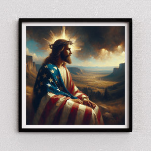 Patriotic Jesus American Christian Bible Art Poster