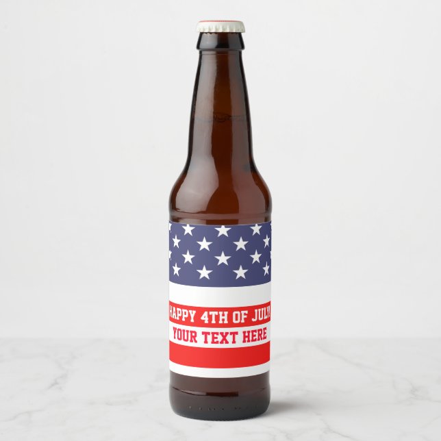 Patriotic July 4th American flag beer bottle label (Front)