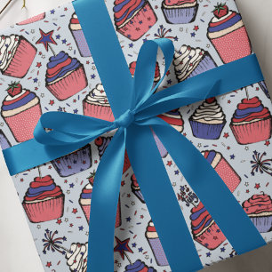 Patriotic July 4th Cupcakes Wrapping Paper