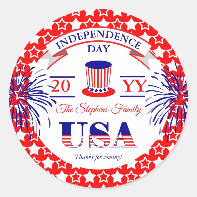 Patriotic July 4th Independence Day Celebration Cl Classic Round Sticker (Front)
