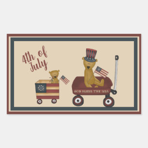 Patriotic July 4th Teddy Bears on Parade Rectangular Sticker