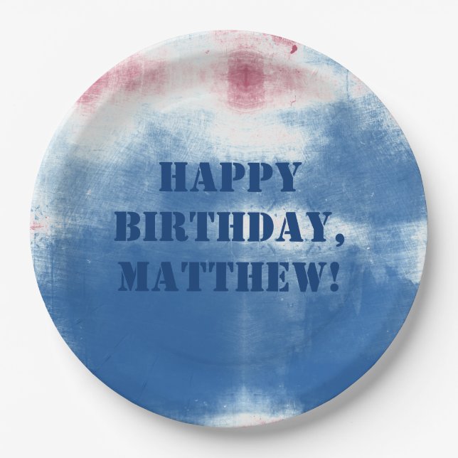 Patriotic July 4th Tie Dye Personalised Party Paper Plate (Front)