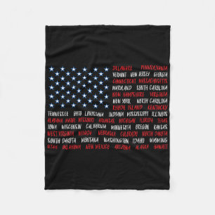 Patriotic July 4th Usa American Flag All 50 State  Fleece Blanket