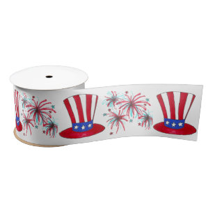 Patriotic July 4th USA Uncle Sam Fireworks America Satin Ribbon