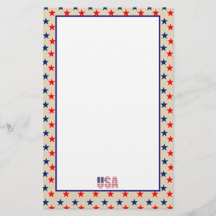 Patriotic July USA American Rustic Country Stars Stationery