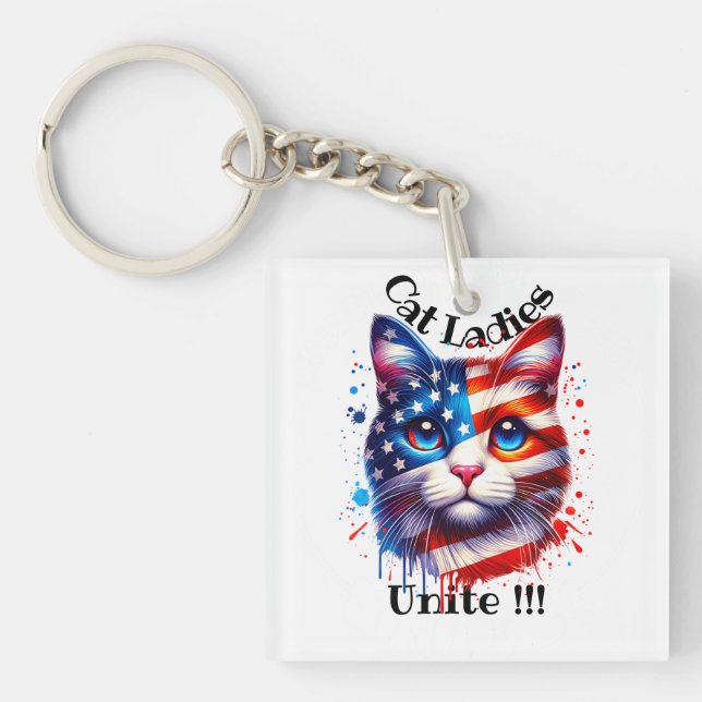 Patriotic Kamala Cat Ladies Unite Walz  Key Ring (Front)
