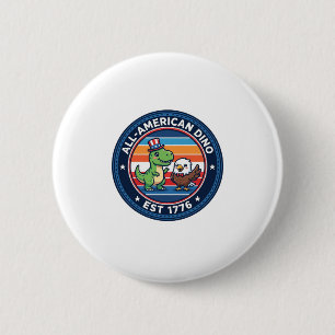 Patriotic Kawaii Dinosaur All-american DINO EST 17 6 Cm Round Badge