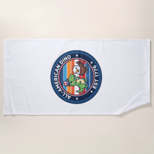 Patriotic Kawaii Dinosaur All-american DINO EST 17 Beach Towel