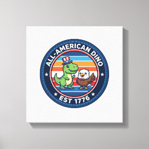 Patriotic Kawaii Dinosaur All-american DINO EST 17 Canvas Print
