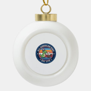 Patriotic Kawaii Dinosaur All-american DINO EST 17 Ceramic Ball Christmas Ornament