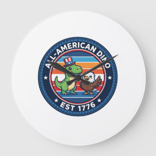 Patriotic Kawaii Dinosaur All-american DINO EST 17 Large Clock