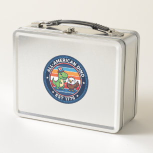 Patriotic Kawaii Dinosaur All-american DINO EST 17 Metal Lunch Box