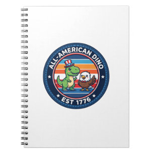 Patriotic Kawaii Dinosaur All-american DINO EST 17 Notebook