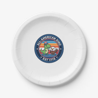 Patriotic Kawaii Dinosaur All-american DINO EST 17 Paper Plate