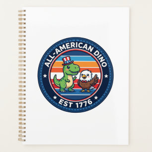 Patriotic Kawaii Dinosaur All-american DINO EST 17 Planner