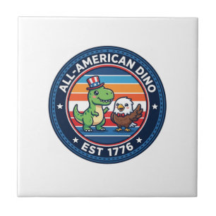 Patriotic Kawaii Dinosaur All-american DINO EST 17 Tile