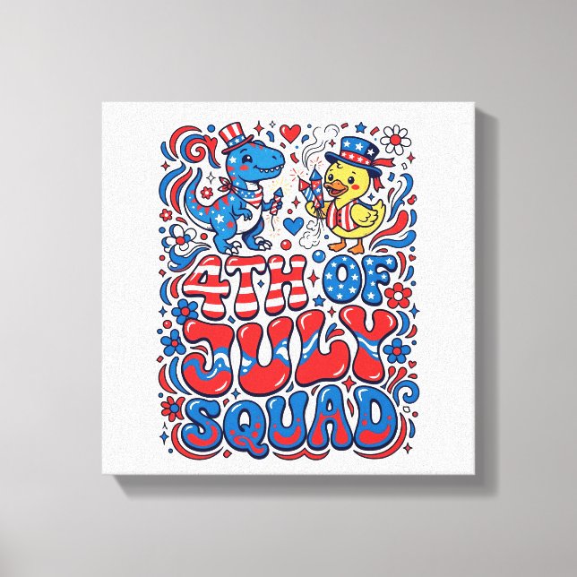 Patriotic Kawaii Dinosaur Best Step-dad Ever Step- Canvas Print (Front)