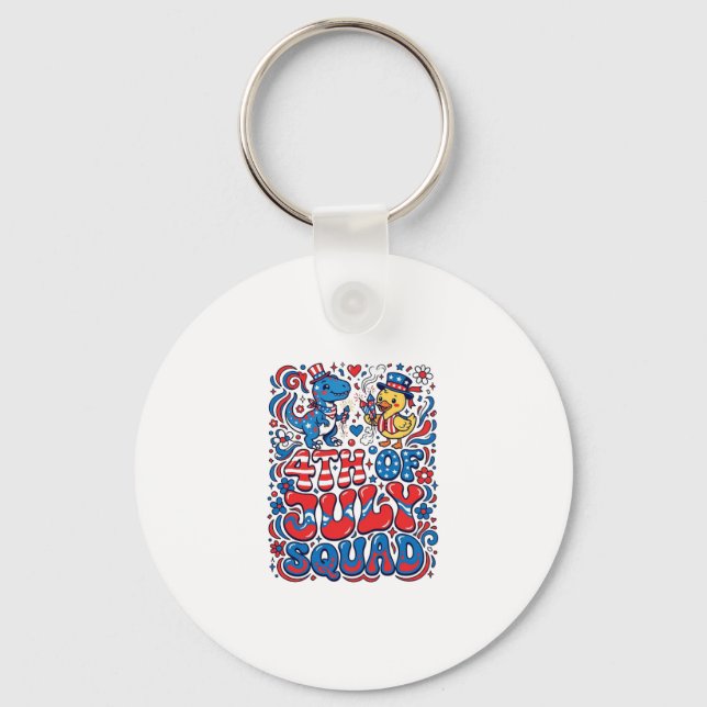 Patriotic Kawaii Dinosaur Best Step-dad Ever Step- Key Ring (Front)