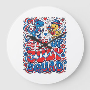 Patriotic Kawaii Dinosaur Best Step-dad Ever Step- Large Clock