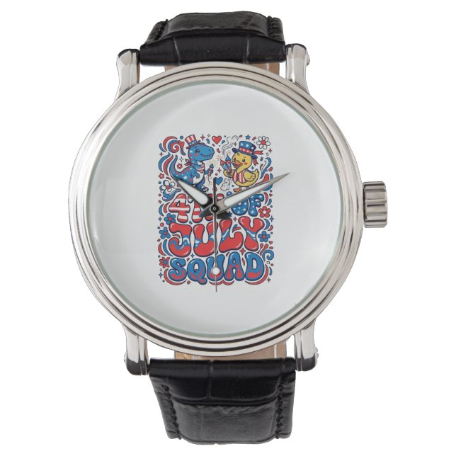 Patriotic Kawaii Dinosaur Best Step-dad Ever Step- Watch (Front)