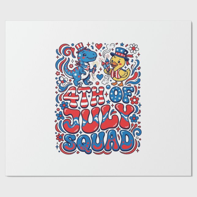 Patriotic Kawaii Dinosaur Best Step-dad Ever Step- Wrapping Paper (Flat)