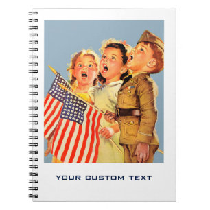 Patriotic Kids 1940s Vintage Art Spiral Notebook