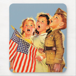 Patriotic Kids 1940s Vintage Illustration Mouse Pad