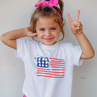 Patriotic Kids T-Shirt with USA Flag and Blue Bow