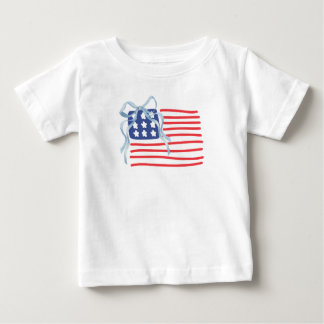 Patriotic Kids T-Shirt with USA Flag and Blue Bow 