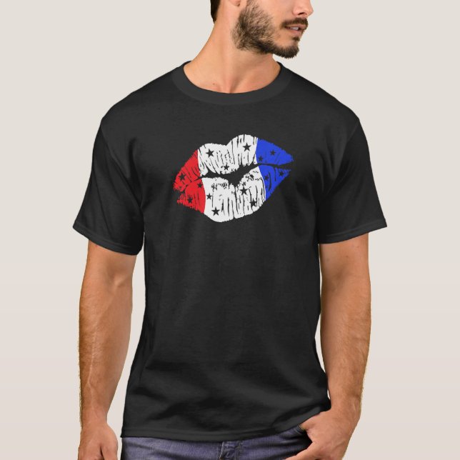 Patriotic Kiss on the Red White and Blue Lips USA T-Shirt (Front)