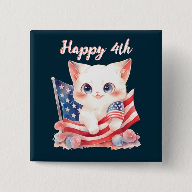 Patriotic Kitten 4th of July Happy 4th Custom 15 Cm Square Badge (Front)