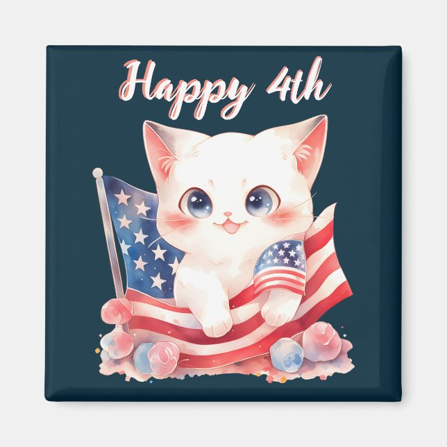 Patriotic Kitten 4th of July Happy 4th Custom Magnet (Front)
