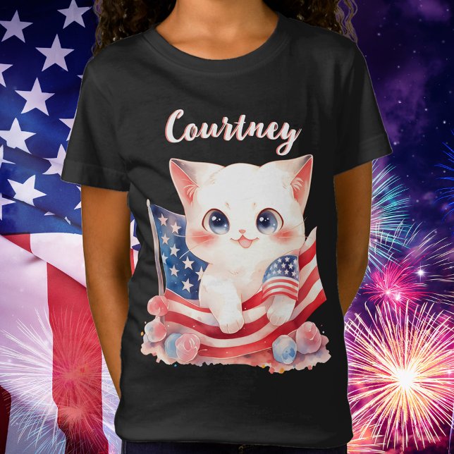 Patriotic Kitten 4th of July Personalised T-Shirt (Patriotic Kitten 4th of July Personalized T-Shirt)