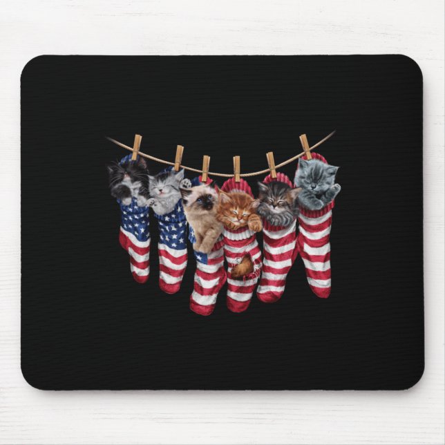 Patriotic Kittens In Aamerican Flag Socks Funny Mouse Pad (Front)