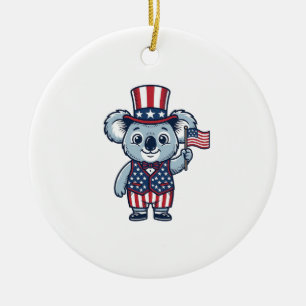 Patriotic Koala Vector Vintage Shirt Design_1 Ceramic Tree Decoration