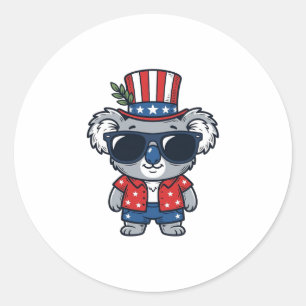 Patriotic Koala Vintage Style Vector Art_1 Classic Round Sticker