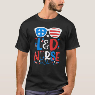 Patriotic L&d Nurse 4th Of July American Sunglasse T-Shirt