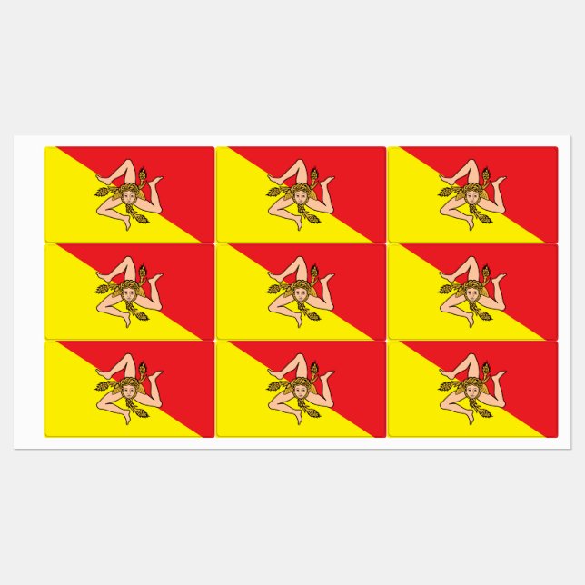 Patriotic labels with flag of Sicily, Italy (Sheet)