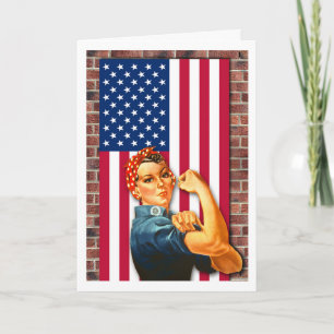 Patriotic Labour Day Rosie the Riveter USA Flag Card