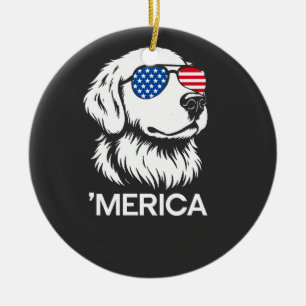 Patriotic Labrador American Flag Fourth of July Ceramic Tree Decoration