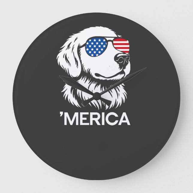 Patriotic Labrador American Flag Fourth of July Large Clock (Front)